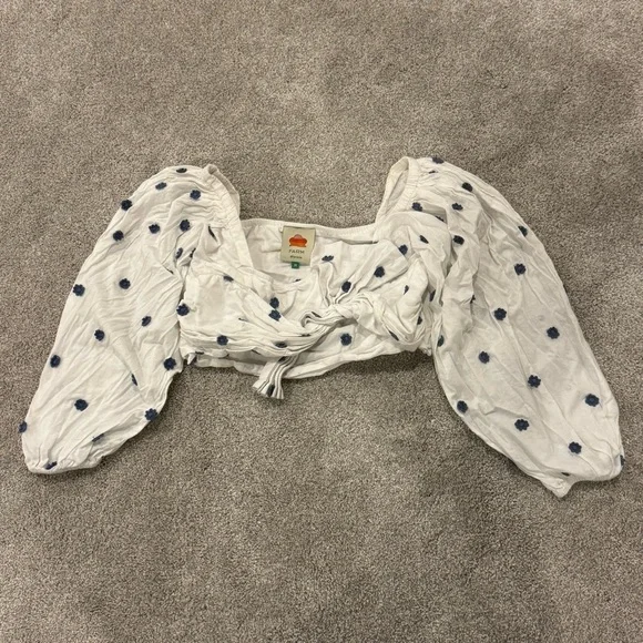 Farm Rio Blue Flowers Long Sleeve Crop Top size Medium - Picture 6 of 12
